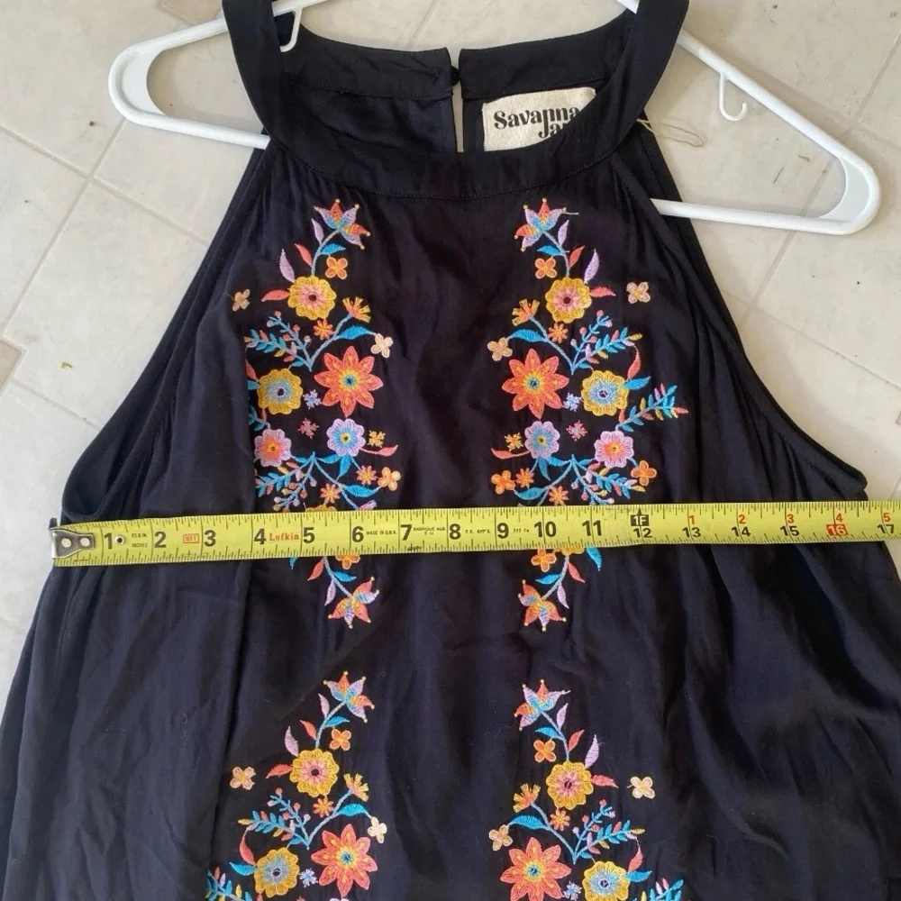 Savanna Jane Dress Women’s L Black Floral Embroidered Sleeveless A Line - Picture 6 of 8